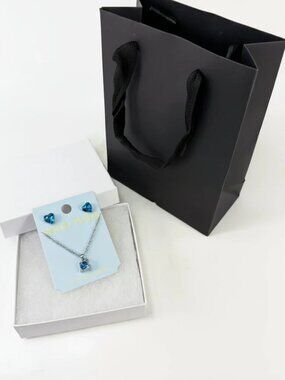 Handmade Blue Heart Crystal Earrings & Cat Pendant Necklace Gift Set